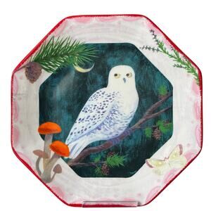 Floral OWL Octagonal Salad Dessert Plates 8in Set of 5 Colorful Ceramic NEW